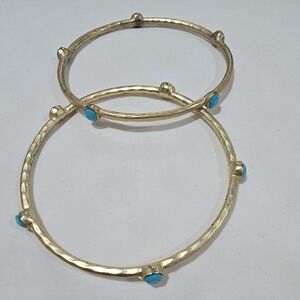 Brass Turquoise Bracelet Jewelry Set of 2 Gold Tone with turquoise Round Stones